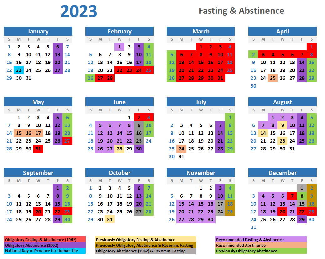 A Catholic Life: 2023 Traditional Catholic Fasting and Abstinence Calendar